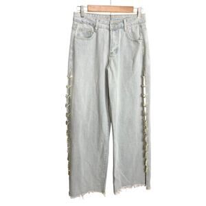 Mew Mews Bodie Cutout Denim Pants Blue Glam Cocktail Sz S Y2K 2000s Streetwear